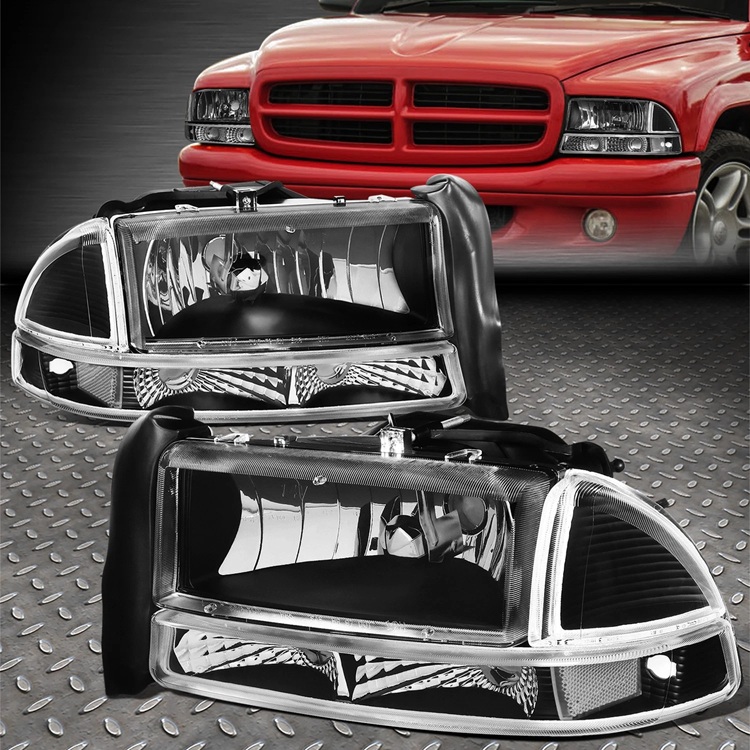 Black Housing Headlights Clear Corners 97-04 Dakota, Durango